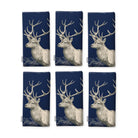 Navy Stag Woodland Christmas napkins, set of six, folded on white, showing the same stag head