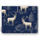 Navy Stag Woodland Christmas tablecloth folded on white, showing two whole stags facing each other