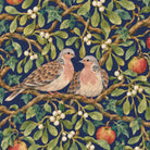 Close-up of the navy Turtle Doves and Mistletoe Christmas napkin print on cotton