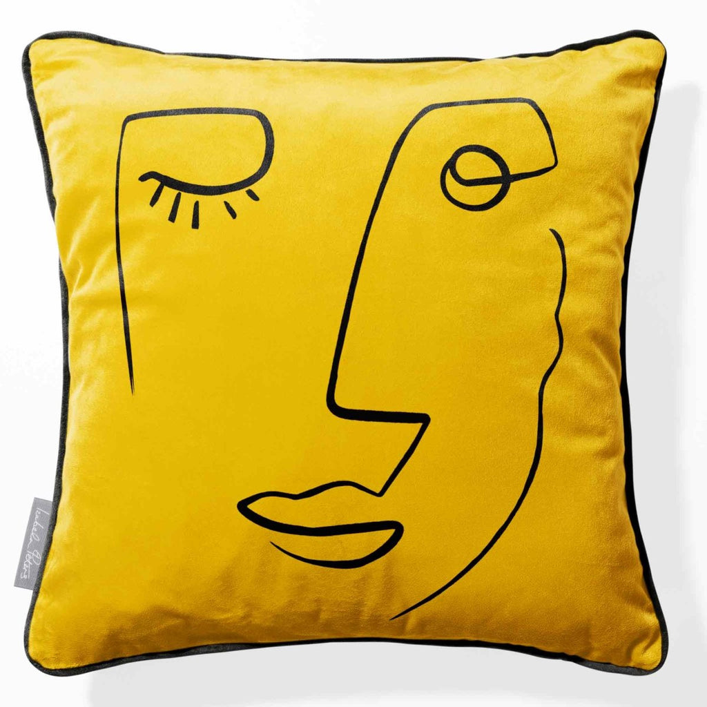 Open Face | Sustainable Velvet Cushion - Mustard Ochre 40 x 40 cm Piped by Izabela Peters