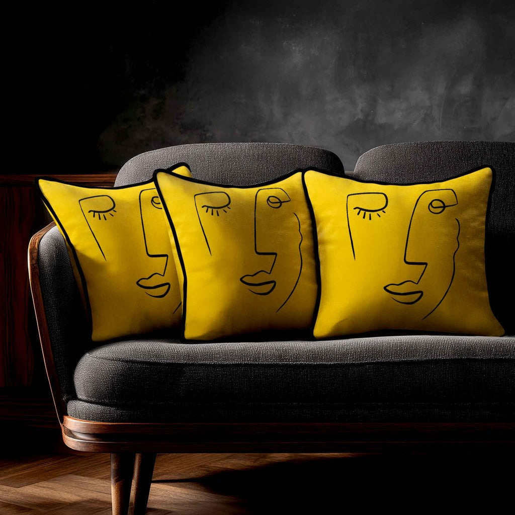 Open Face | Sustainable Velvet Cushion - Mustard Ochre 40 x 40 cm Standard by Izabela Peters