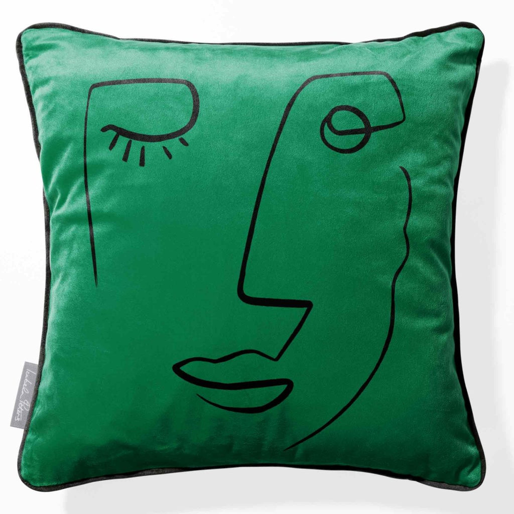 Open Face | Sustainable Velvet Cushion - Emerald Green 40 x 40 cm Piped by Izabela Peters