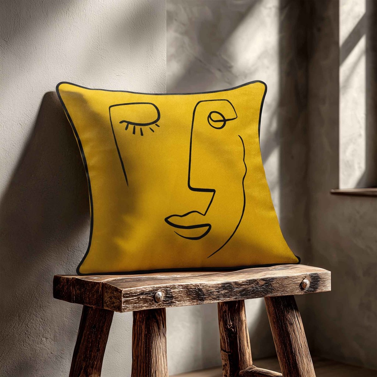 Open Face | Sustainable Velvet Cushion - Mustard Ochre 40 x 40 cm Standard by Izabela Peters