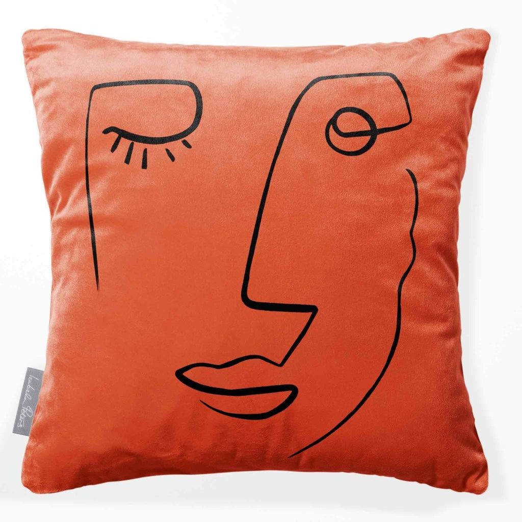 Open Face | Sustainable Velvet Cushion - Burnt Ochre 40 x 40 cm Standard by Izabela Peters