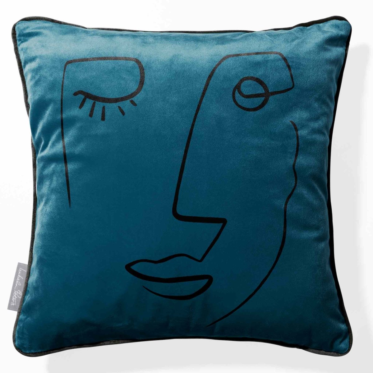 Open Face | Sustainable Velvet Cushion - Teal 40 x 40 cm Piped by Izabela Peters