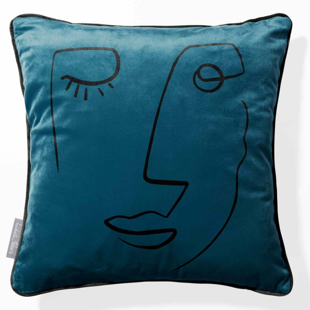 Open Face | Sustainable Velvet Cushion - Teal 40 x 40 cm Piped by Izabela Peters
