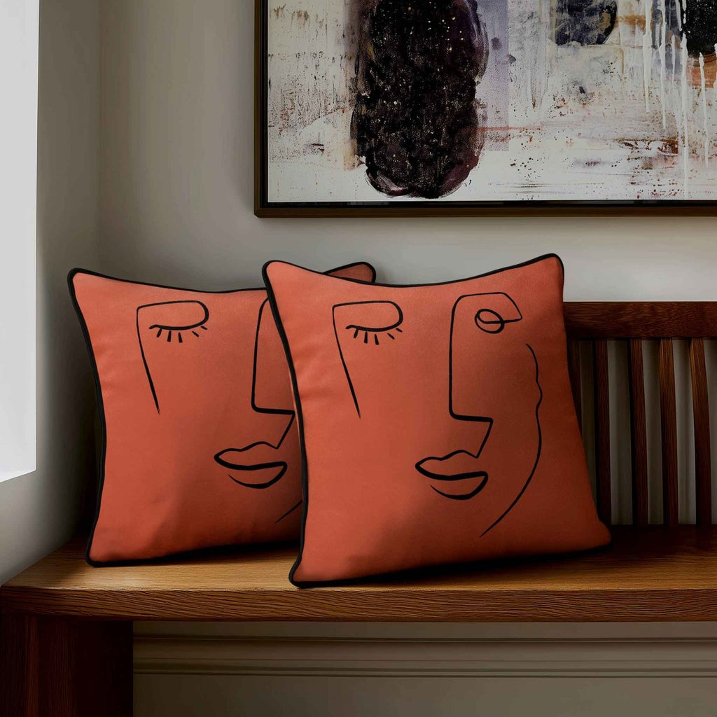 Open Face | Sustainable Velvet Cushion - Burnt Ochre 40 x 40 cm Standard by Izabela Peters