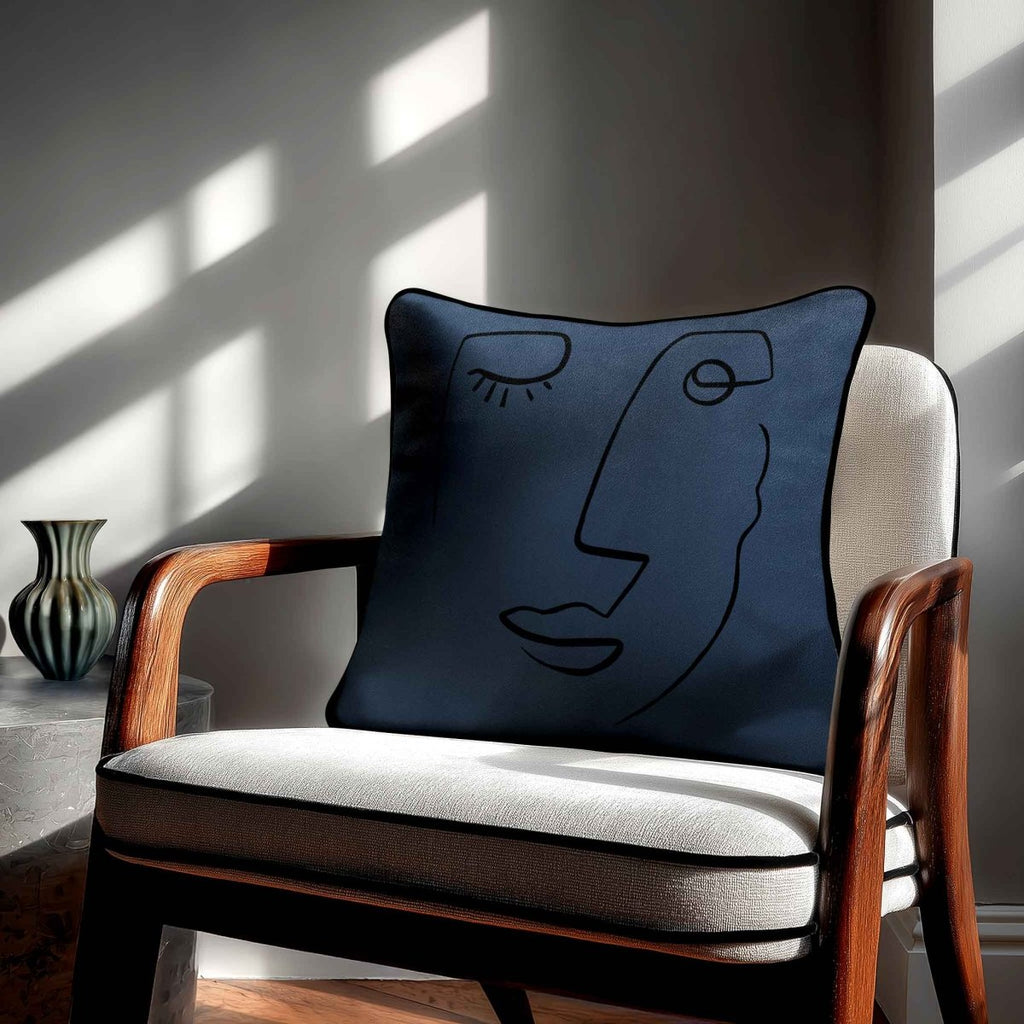 Open Face | Sustainable Velvet Cushion - Petrol Blue 40 x 40 cm Standard by Izabela Peters