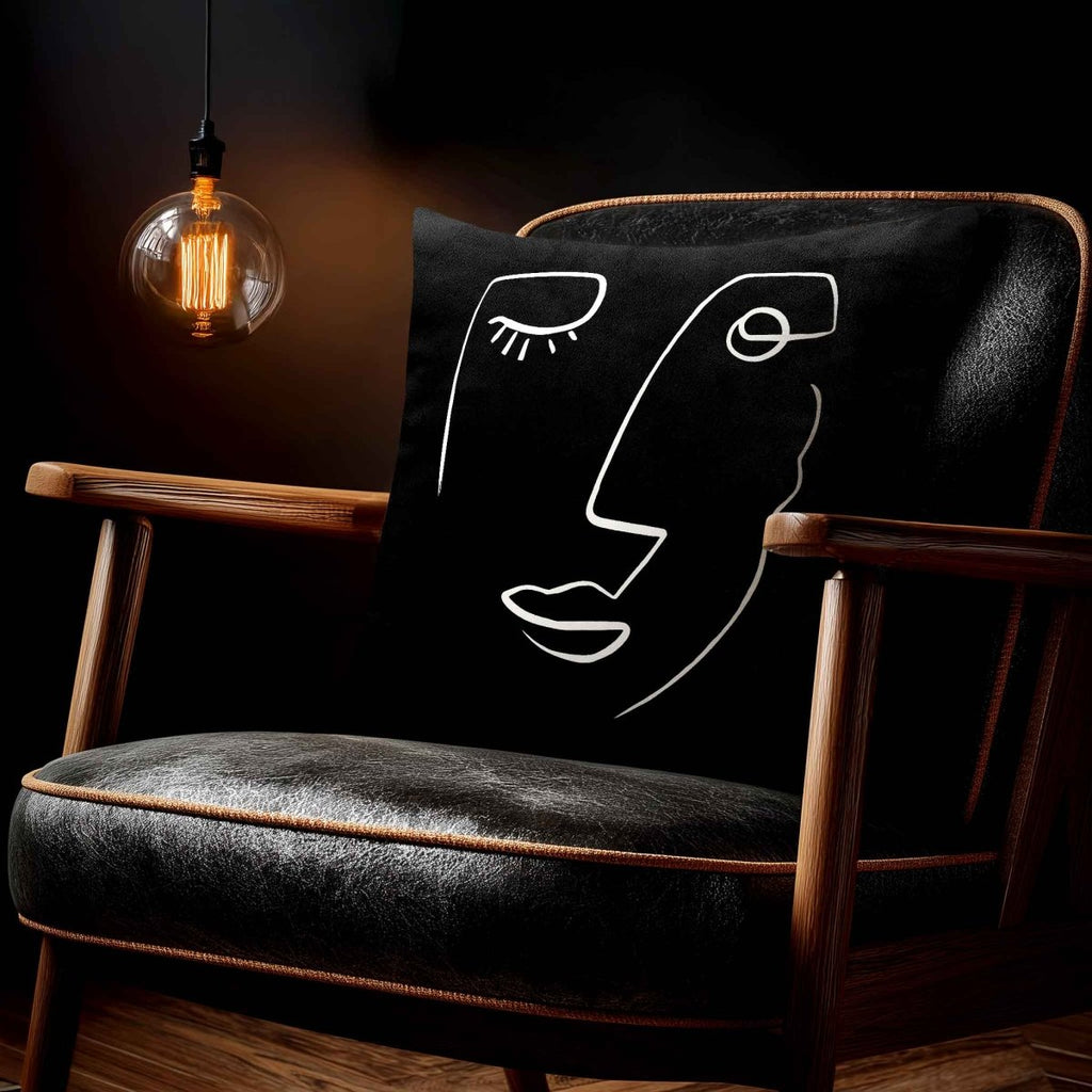 Open Face | Sustainable Velvet Cushion - Black & White 40 x 40 cm Standard by Izabela Peters