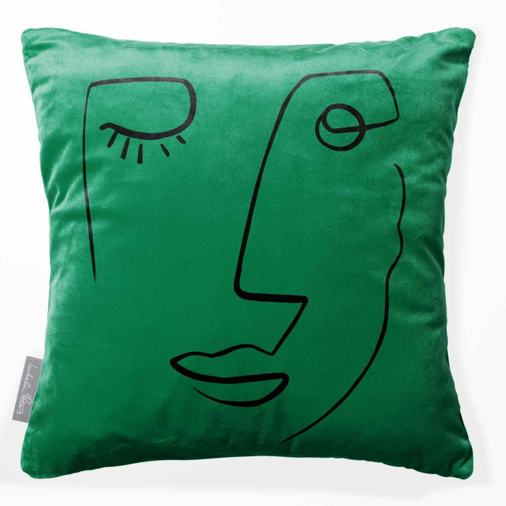 Open Face | Sustainable Velvet Cushion - Emerald Green 40 x 40 cm Standard by Izabela Peters