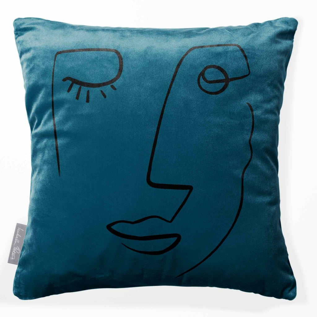 Open Face | Sustainable Velvet Cushion - Teal 40 x 40 cm Standard by Izabela Peters