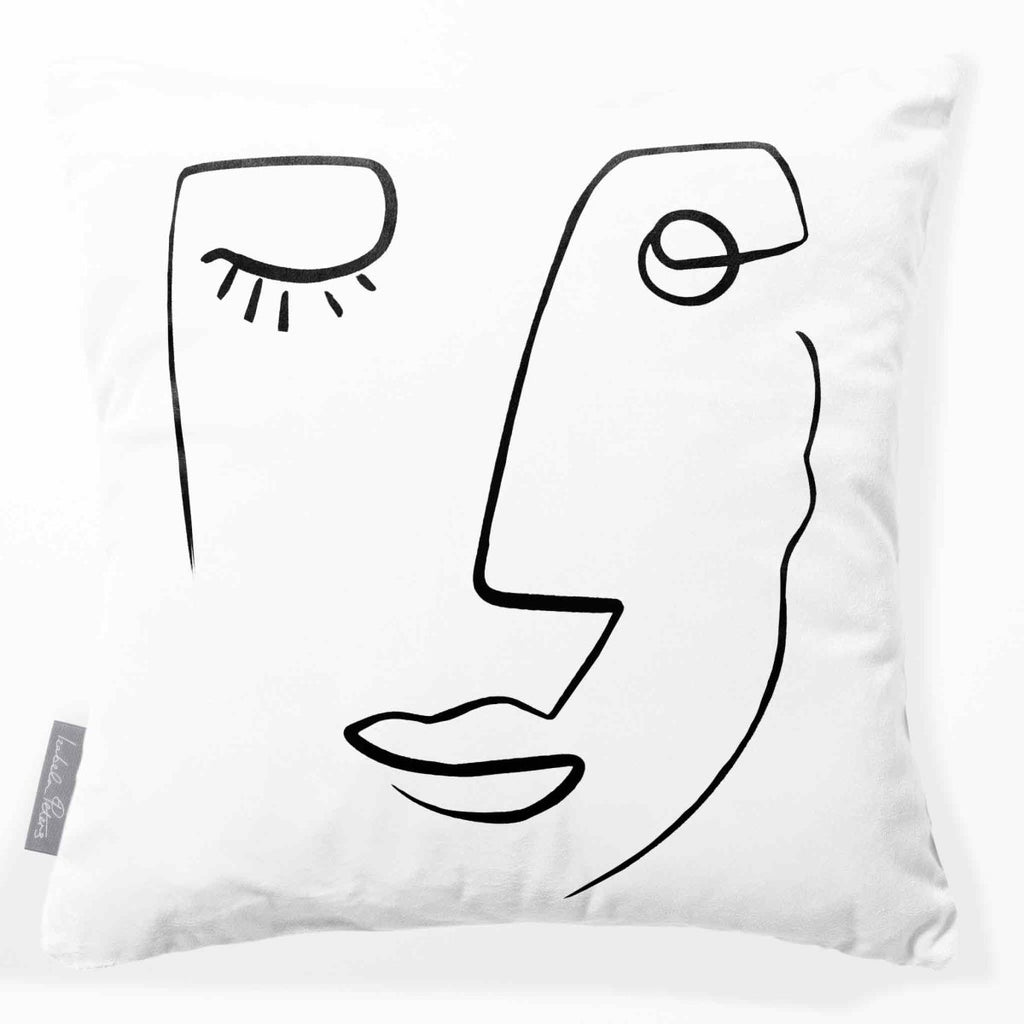 Open Face | Sustainable Velvet Cushion - White and Black 40 x 40 cm Standard by Izabela Peters