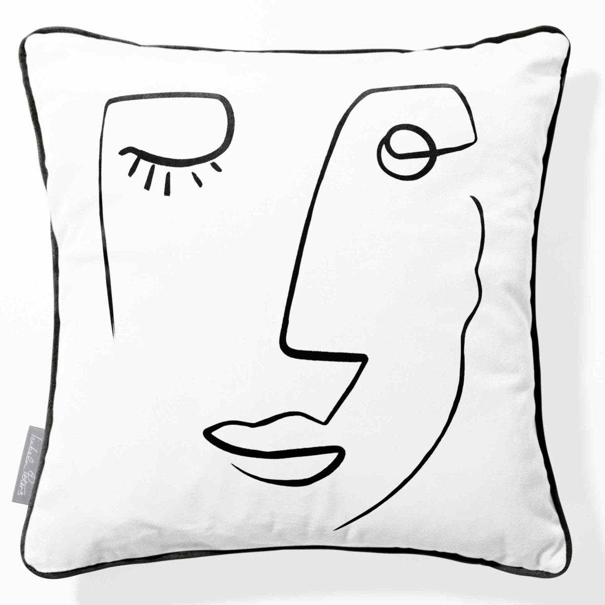 Open Face | Sustainable Velvet Cushion - White and Black 40 x 40 cm Piped by Izabela Peters