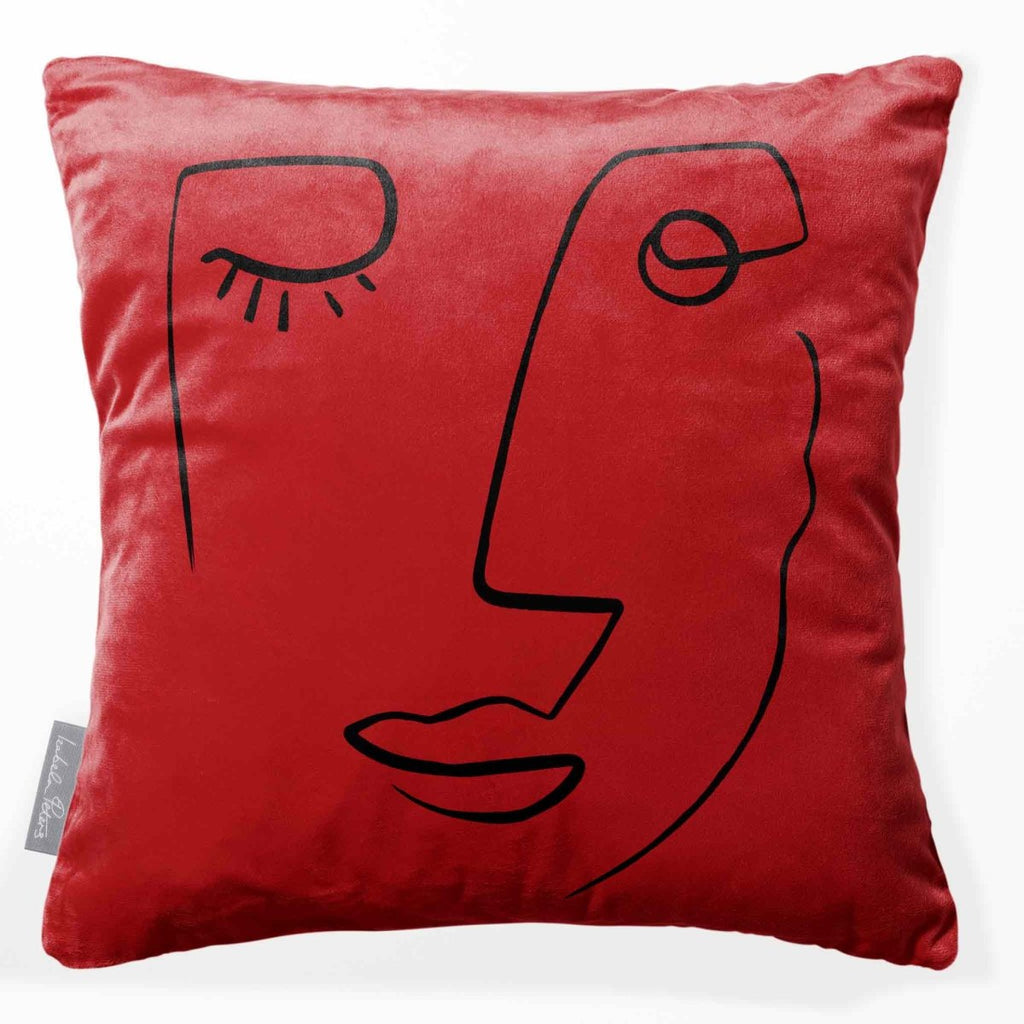 Open Face | Sustainable Velvet Cushion - Crimson Muse 40 x 40 cm Standard by Izabela Peters