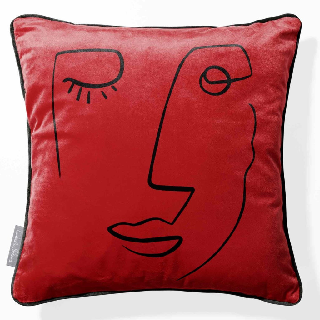 Open Face | Sustainable Velvet Cushion - Crimson Muse 40 x 40 cm Piped by Izabela Peters