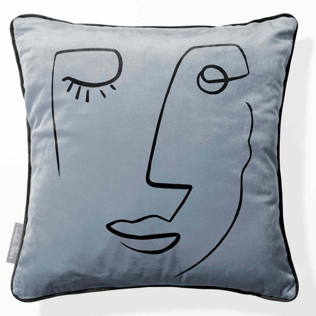 Open Face | Sustainable Velvet Cushion - French Grey 40 x 40 cm Piped by Izabela Peters