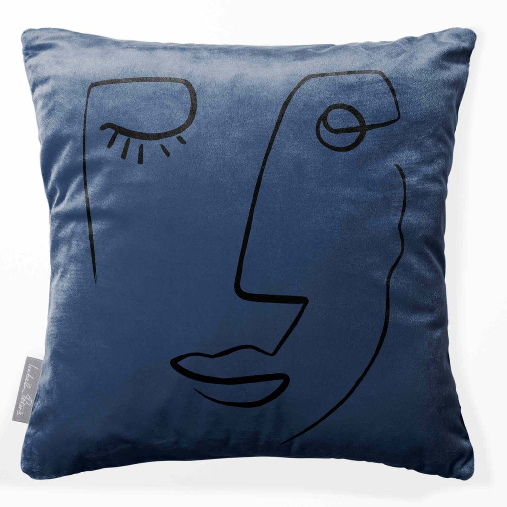 Open Face | Sustainable Velvet Cushion - Petrol Blue 40 x 40 cm Standard by Izabela Peters