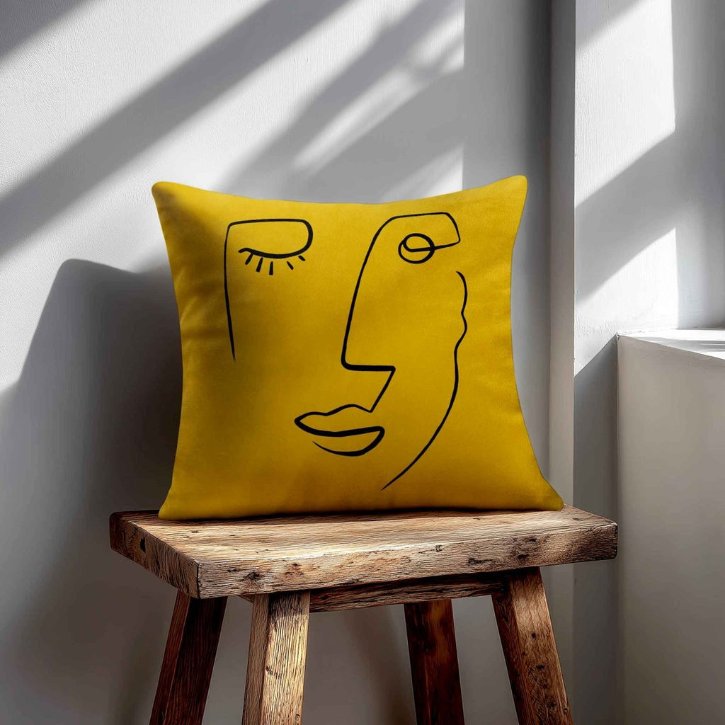 Open Face | Sustainable Velvet Cushion - Mustard Ochre 40 x 40 cm Standard by Izabela Peters