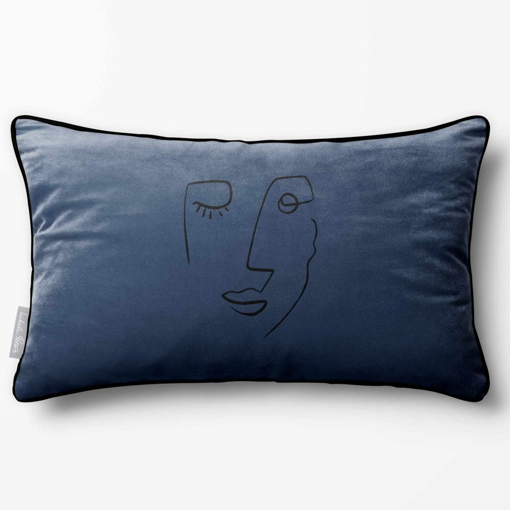 Open Face | Sustainable Velvet Rectangle Cushion - Petrol Blue 50 x 30 cm Piped by Izabela Peters