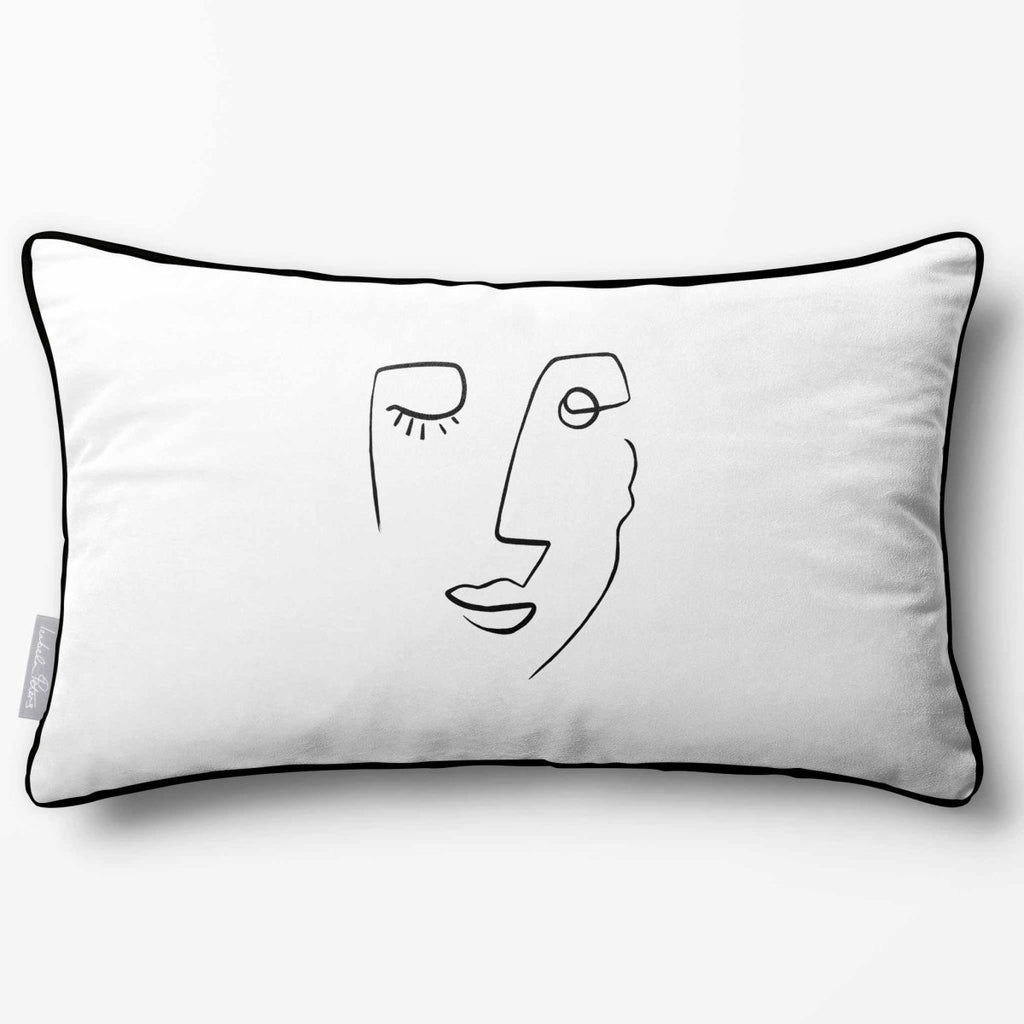 Open Face | Sustainable Velvet Rectangle Cushion - White & Black 50 x 30 cm Piped by Izabela Peters