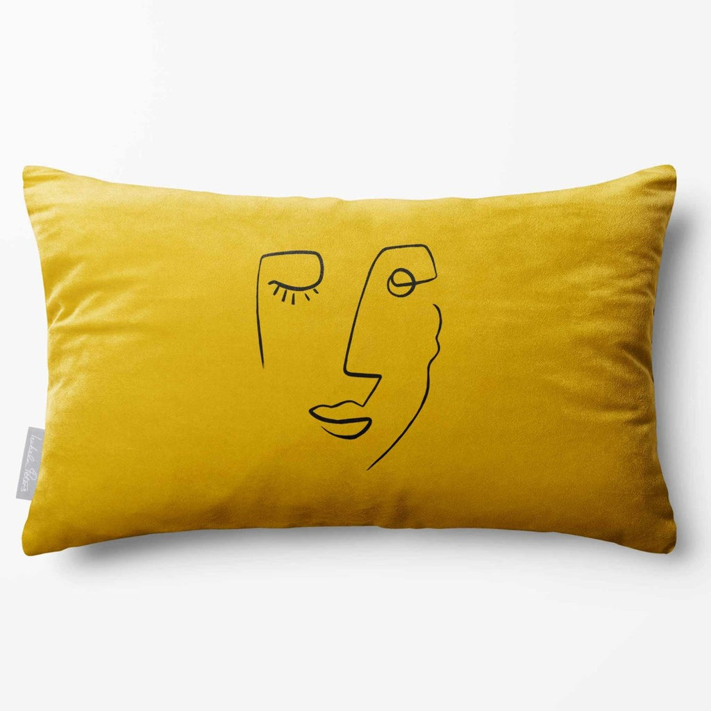 Open Face | Sustainable Velvet Rectangle Cushion - Mustard Ochre 50 x 30 cm Standard by Izabela Peters