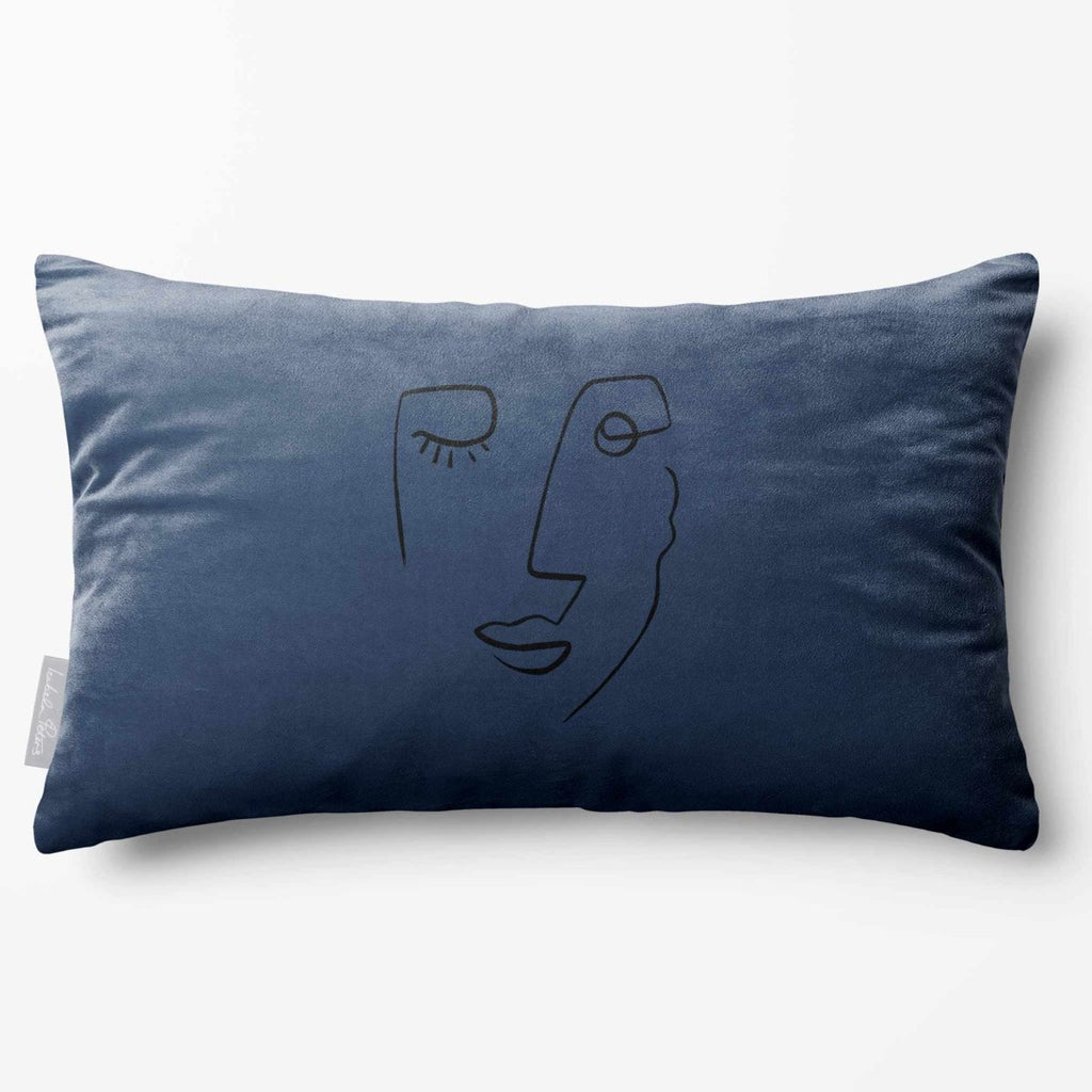 Open Face | Sustainable Velvet Rectangle Cushion - Petrol Blue 50 x 30 cm Standard by Izabela Peters