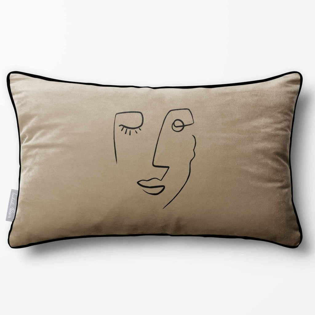Open Face | Sustainable Velvet Rectangle Cushion - Taupe 50 x 30 cm Piped by Izabela Peters