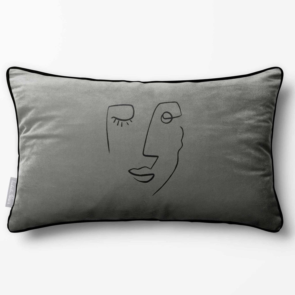 Open Face | Sustainable Velvet Rectangle Cushion - Beluga 50 x 30 cm Piped by Izabela Peters