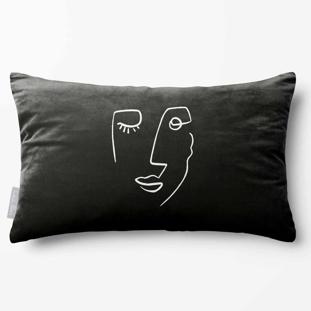Open Face | Sustainable Velvet Rectangle Cushion - Black & White 50 x 30 cm Standard by Izabela Peters