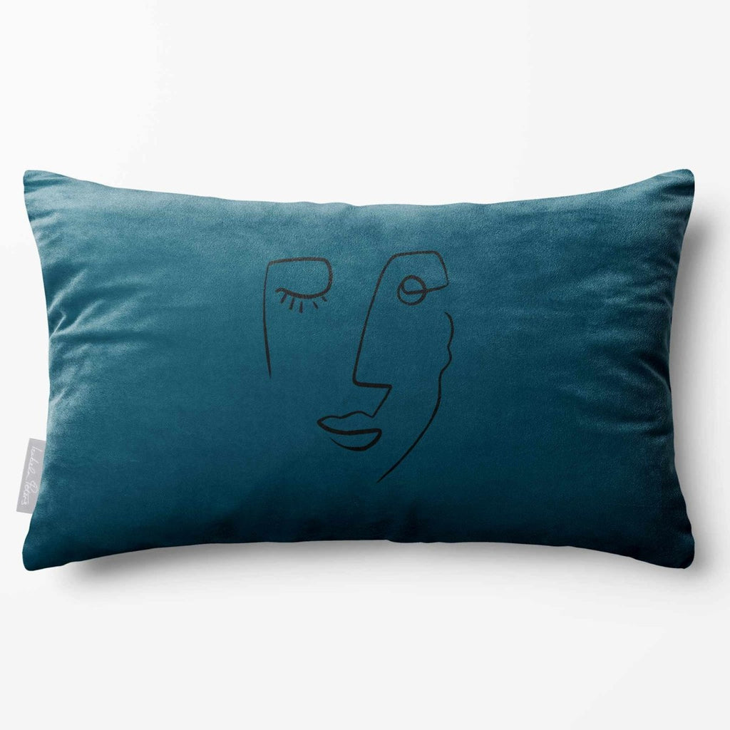 Open Face | Sustainable Velvet Rectangle Cushion - Teal 50 x 30 cm Standard by Izabela Peters