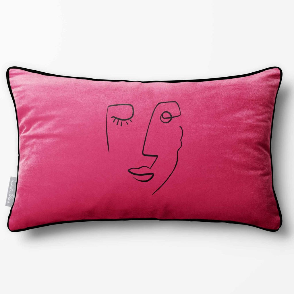 Open Face | Sustainable Velvet Rectangle Cushion - Hot Pink 50 x 30 cm Piped by Izabela Peters