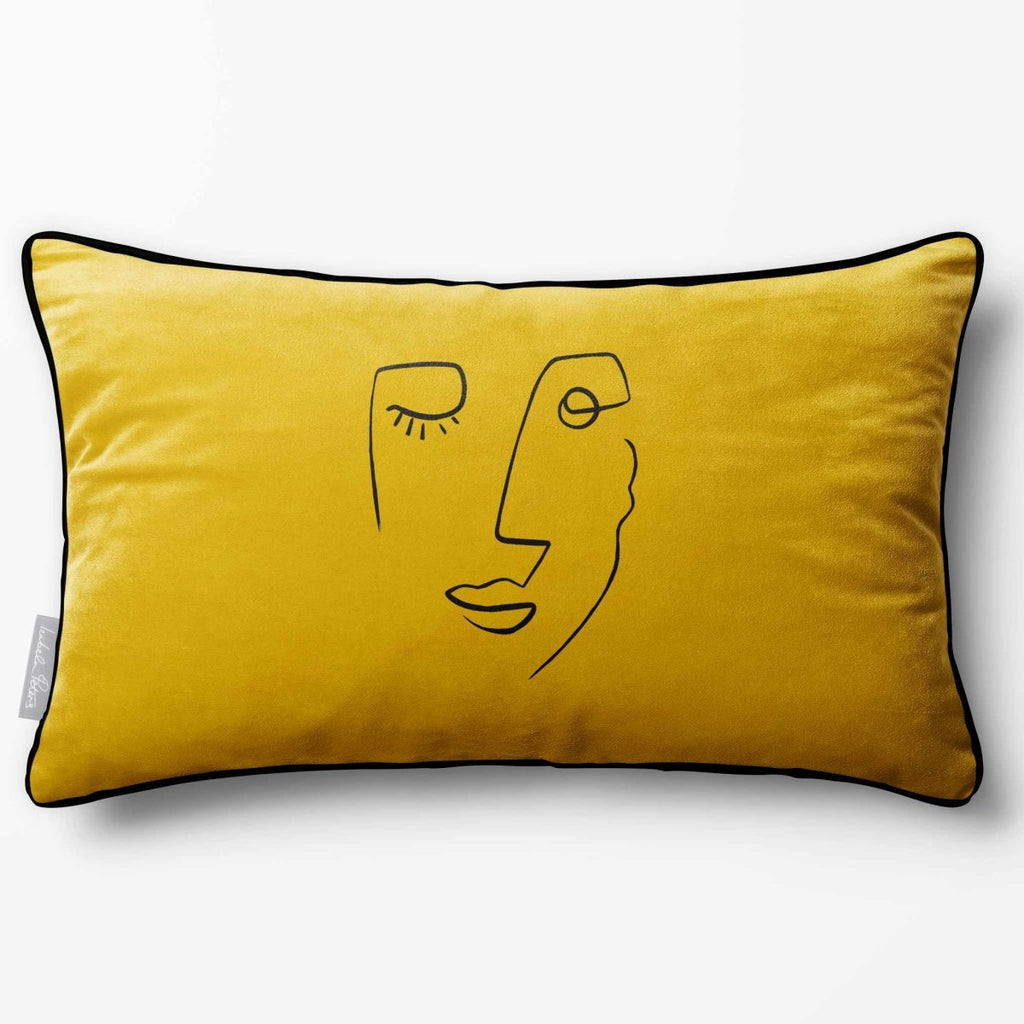 Open Face | Sustainable Velvet Rectangle Cushion - Mustard Ochre 50 x 30 cm Piped by Izabela Peters