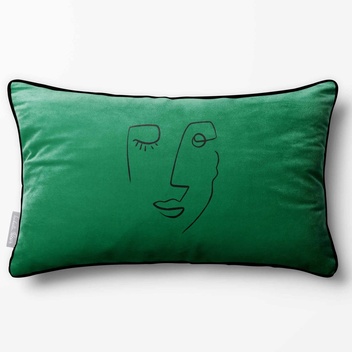 Open Face | Sustainable Velvet Rectangle Cushion - Emerald Green 50 x 30 cm Piped by Izabela Peters