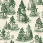 Fir Forest Toile Christmas print: fir and pine woods in green on ivory