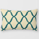 Palace Trellis Ink Blue & Lilac linen-look 50 × 30 cm rectangular cushion, plain sewn edge, front view.