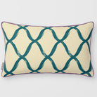 Palace Trellis Ink Blue & Lilac linen-look 50 × 30 cm rectangular cushion, piped, front view.