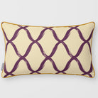Palace Trellis Plum & Saffron linen-look 50 × 30 cm rectangular cushion, piped, front view.