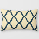 Palace Trellis Teal & Persimmon linen-look 50 × 30 cm rectangular cushion, plain sewn edge, front view.