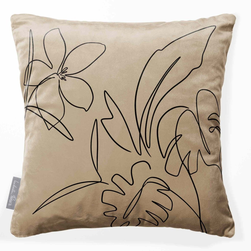 Palm and Leaves | Sustainable Velvet Cushion - Taupe 40 x 40 cm Standard by Izabela Peters