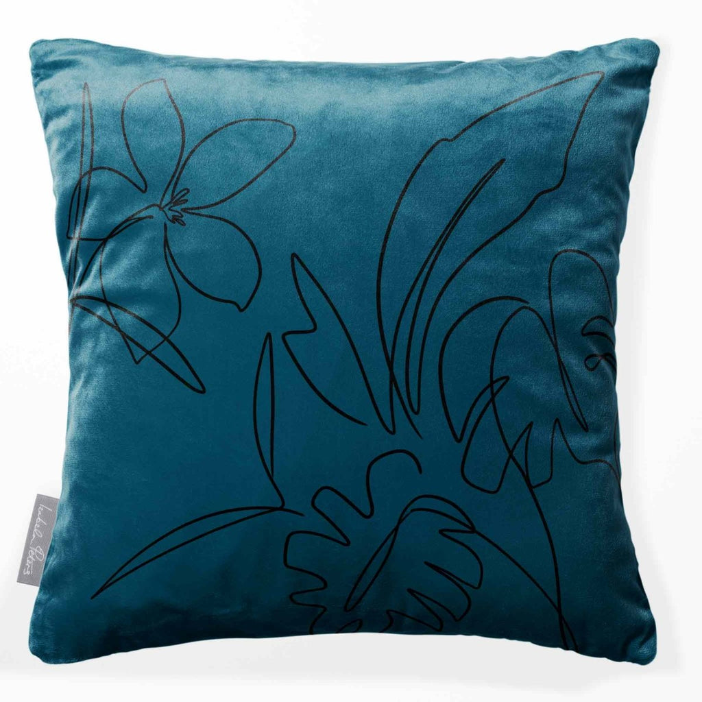 Palm and Leaves | Sustainable Velvet Cushion - Teal 40 x 40 cm Standard by Izabela Peters