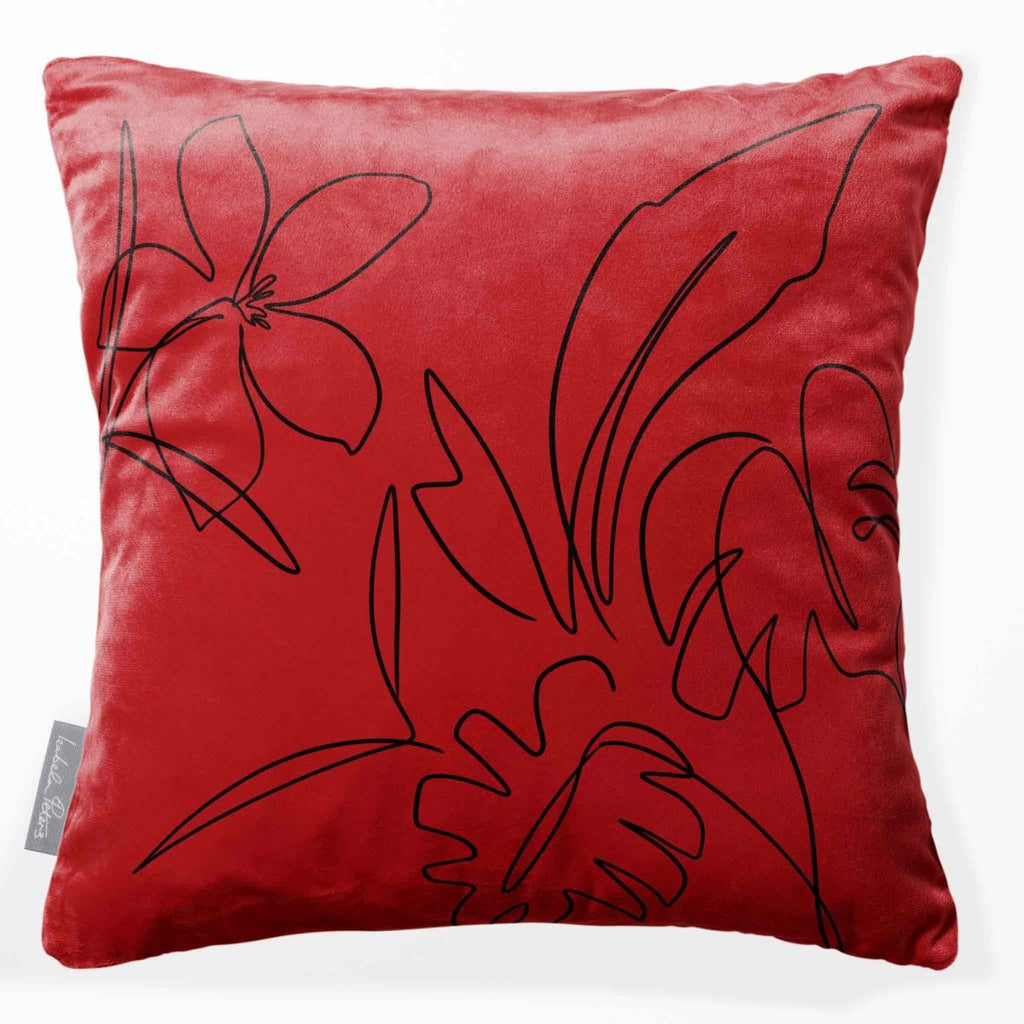 Palm and Leaves | Sustainable Velvet Cushion - Crimson Muse 40 x 40 cm Standard by Izabela Peters