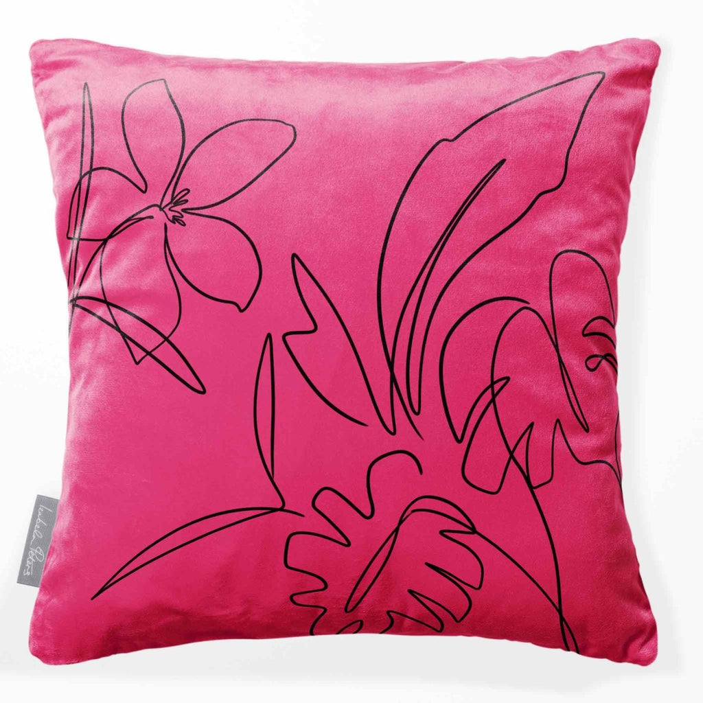 Palm and Leaves | Sustainable Velvet Cushion - Hot Pink 40 x 40 cm Standard by Izabela Peters