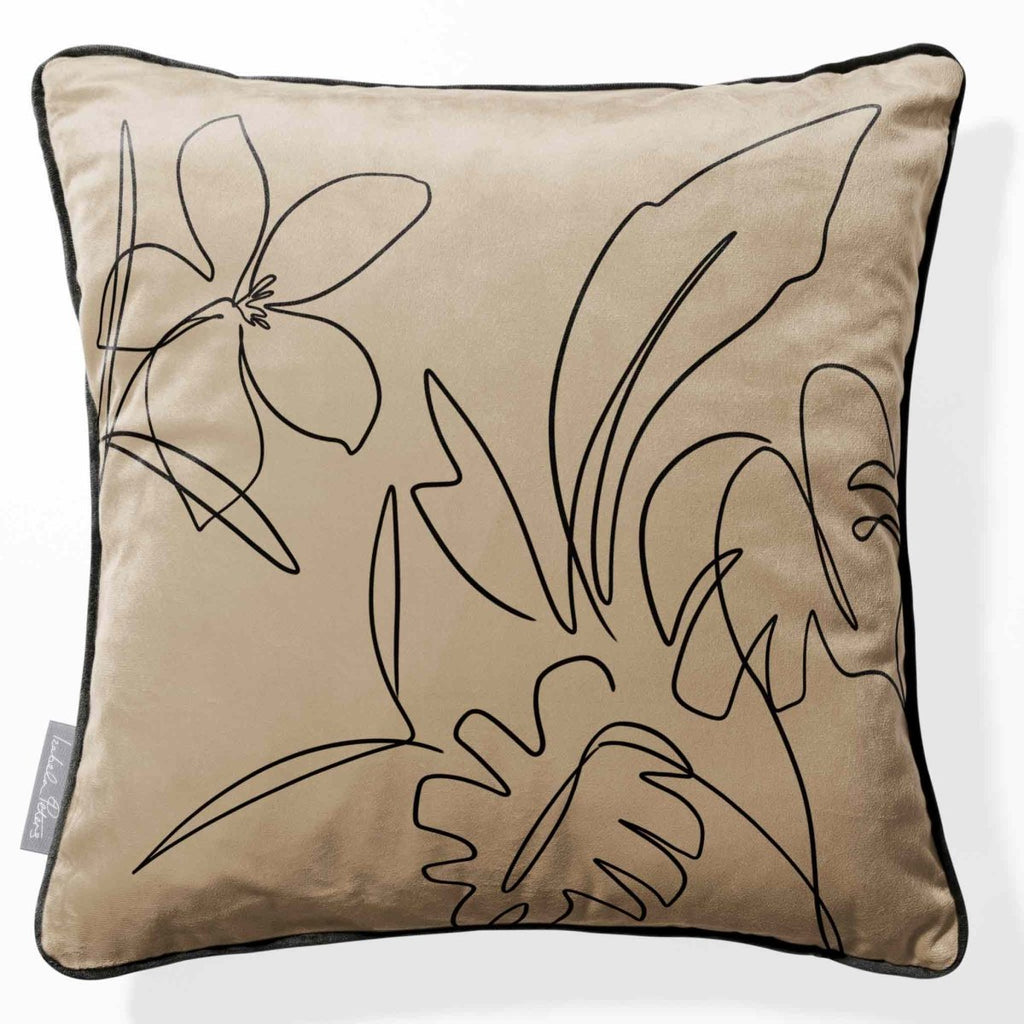 Palm and Leaves | Sustainable Velvet Cushion - Taupe 40 x 40 cm Piped by Izabela Peters