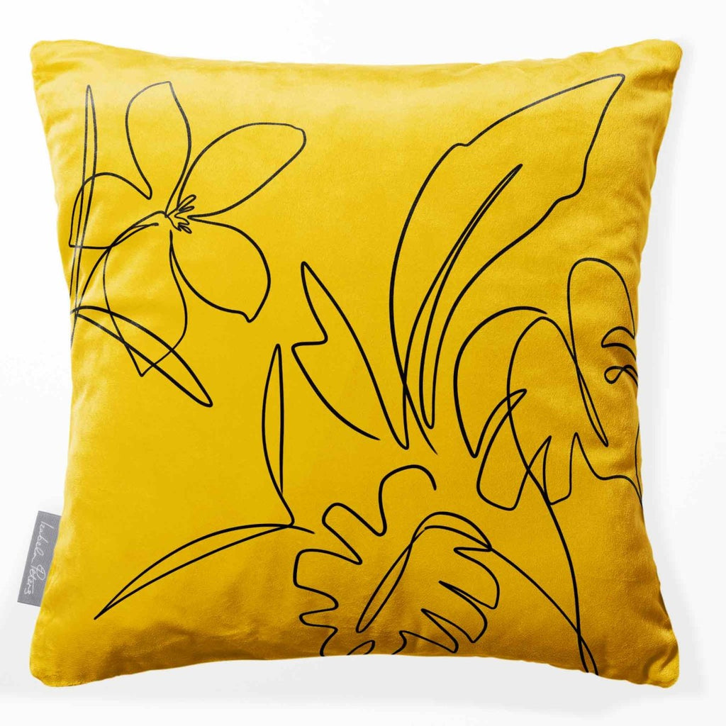 Palm and Leaves | Sustainable Velvet Cushion - Mustard Ochre 40 x 40 cm Standard by Izabela Peters