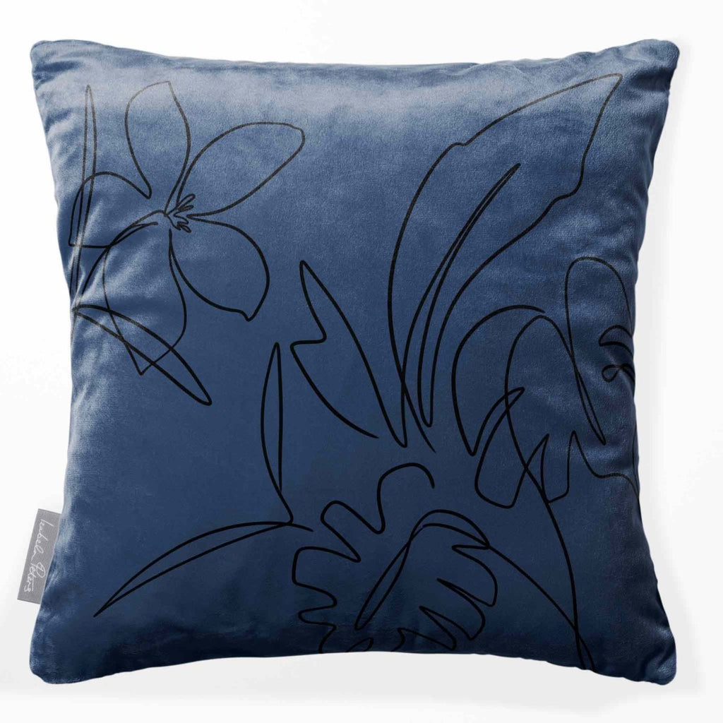 Palm and Leaves | Sustainable Velvet Cushion - Petrol Blue 40 x 40 cm Standard by Izabela Peters