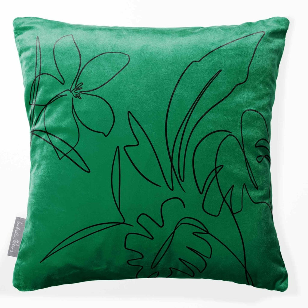 Palm and Leaves | Sustainable Velvet Cushion - Emerald Green 40 x 40 cm Standard by Izabela Peters