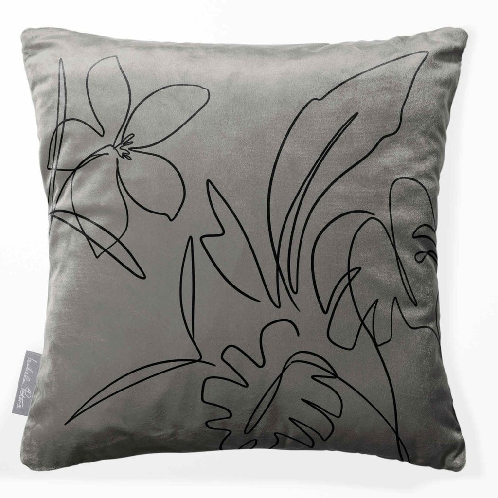 Palm and Leaves | Sustainable Velvet Cushion - Beluga 40 x 40 cm Standard by Izabela Peters