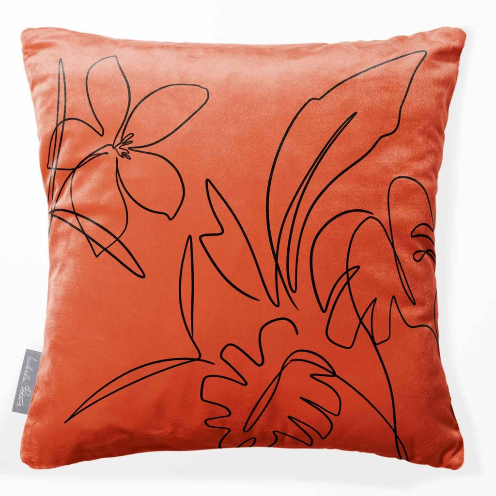 Palm and Leaves | Sustainable Velvet Cushion - Burnt Ochre 40 x 40 cm Standard by Izabela Peters