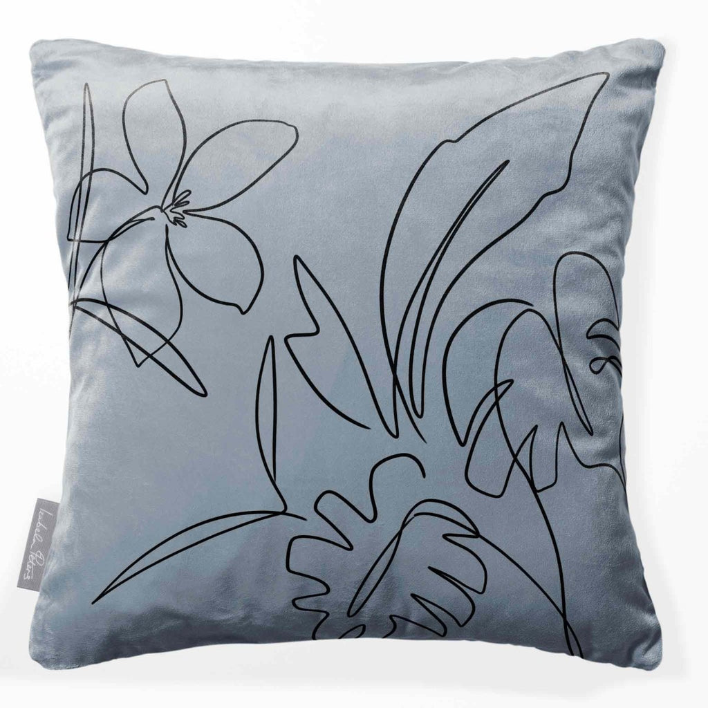 Palm and Leaves | Sustainable Velvet Cushion - French Grey 40 x 40 cm Standard by Izabela Peters