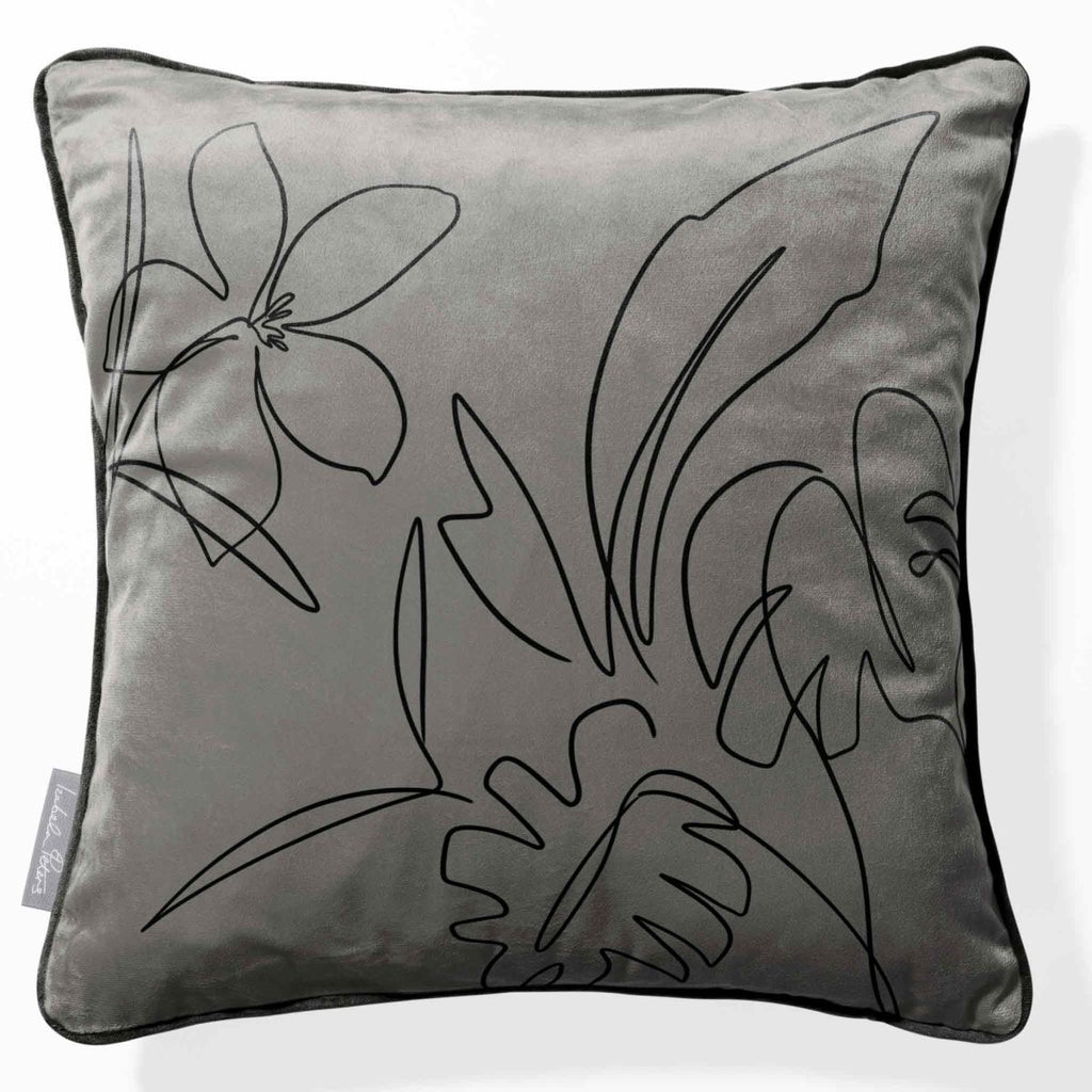 Palm and Leaves | Sustainable Velvet Cushion - Beluga 40 x 40 cm Piped by Izabela Peters